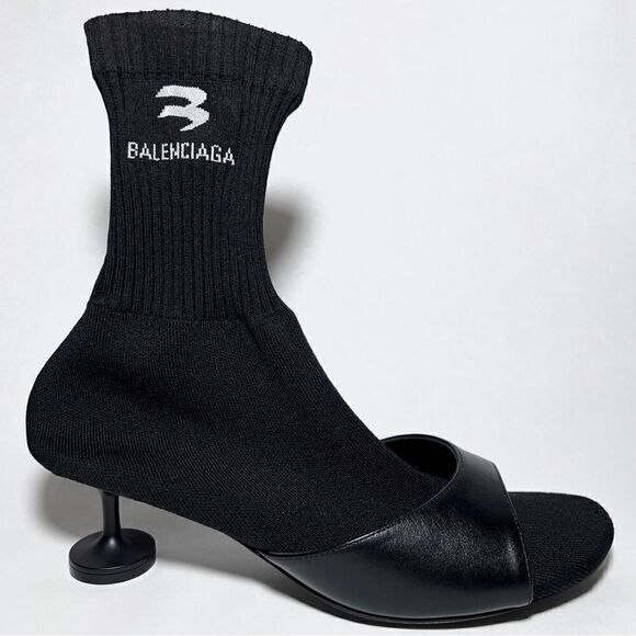 Balenciaga Leather & Knit Sock Booties in Black - Picture 1 of 9